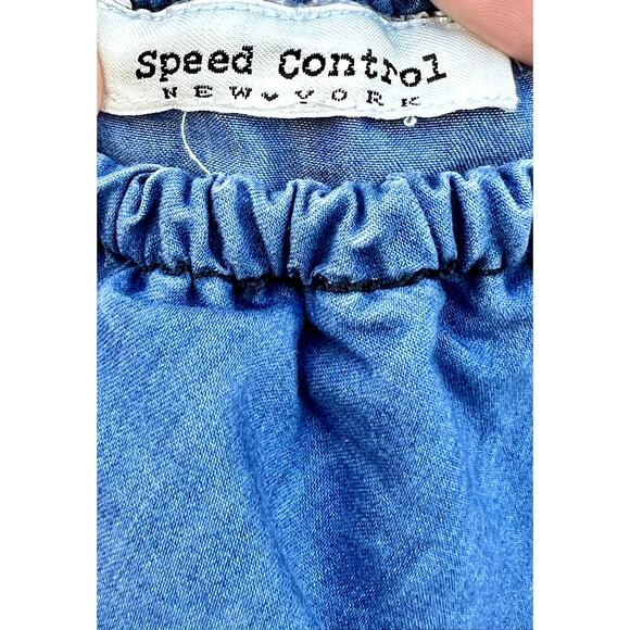 Off the Shoulder Chambray Peasant Ruffle Dress by Speed Control NY - Picture 2 of 2